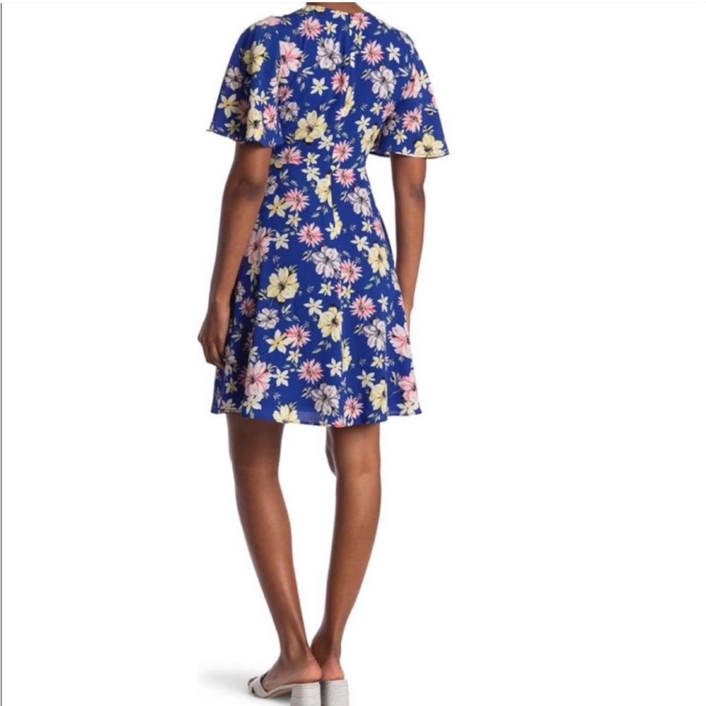 Eliza J Blue Floral Dress Flutter Sleeve